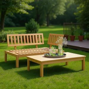 Conjunto de Sofá de Jardín de Madera de Acacia Sólida, 52.4x36.2x27.2 Pulgadas, Muebles de Exterior de Diseño Minimalista Resistentes a la Intemperie - Product Image 2