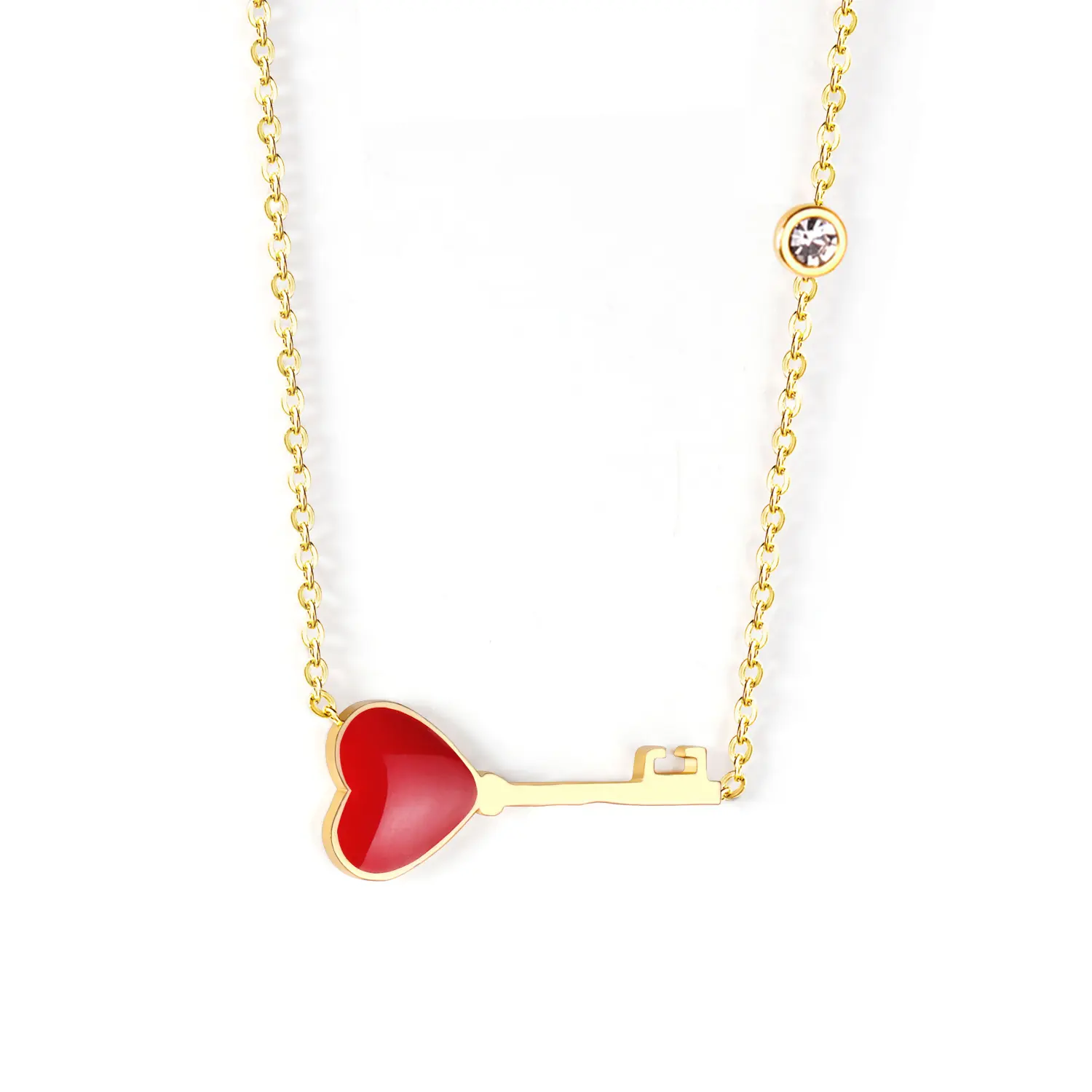 Collar de eslabones cubanos chapado en oro, colgante con forma de corazón rojo, cadena para novia