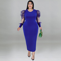 Vêtements pour femmes de haute qualité, mode décontractée, col rond, couleur unie, maille, manches longues, robe grande taille