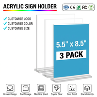 Support de signalisation en acrylique en forme de T, moderne et écologique, personnalisé, 5,5x8,5 pouces, lot de 3, support de présentation de bureau vertical double face pour