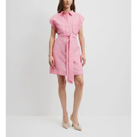Grosir pakaian katun Linen gaun Mini pendek warna merah muda Solid Logo kustom pakaian Linen kualitas tinggi gaun kasual wanita