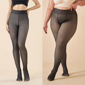 Collants transfrontaliers en polyester à coutures, effet faux transparent, pour l'automne/hiver, effet peau nue, grande taille, avec doublure polaire en polyester à coutures - Product Image 3