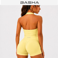Ensemble de yoga sans couture pour femme BASHAsports avec logo personnalisé, débardeur dos nu et short de sport respirant pour la gym et le fitness