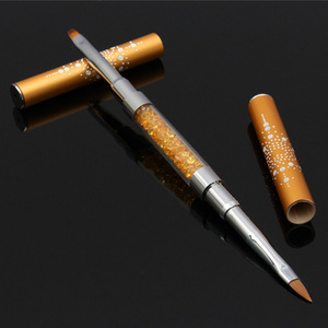 Pinceau à ongles double embout avec manche métallique, plat, pour gel, liner et sculpture, en fibre de nylon, avec virole sertie et capuchon - Product Image 6