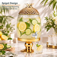 Distributeur de boissons en verre de 6,8 L avec robinet, pot ananas gaufré diamant, support doré pour service de boissons de luxe lors de banquets