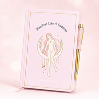 Carnet de Manifestation Personnalisé Couverture Rigide Rose Doré Art Ligné Déesse de la Lune Ensemble Stylo Cristal Céleste Cadeau OEM ODM Vente en Gros