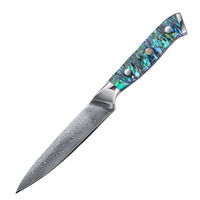 Couteau utilitaire de 5 pouces JDH, couteau de cuisine en acier damasquiné à 67 couches avec manche en nacre d'ormeau