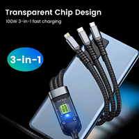 Câble de charge rapide 100W, câble de charge multi-prise, câble tressé en nylon, adaptateur de charge universel 3 en 1 avec Type-C Micro