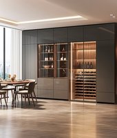 Buffet en chêne massif sur mesure, sans poignées, grand rangement, multifonctionnel, pour salle à manger et salon de villa