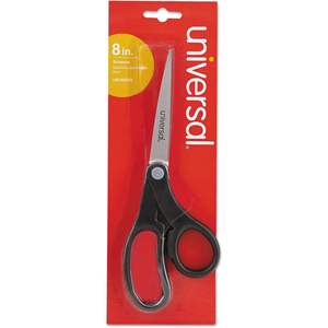 UNV92010 Universal de 8.5 Pulgadas Largo 3.75 pulgadas. Tijeras de Oficina Negras de Longitud Corta con Mango Desplazado, Tijeras de Papel de Acero Inoxidable - Product Image 1