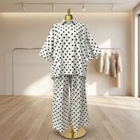 Ensemble deux pièces pour femme à pois, chemise boutonnée et pantalon large en coton, tenue d'été