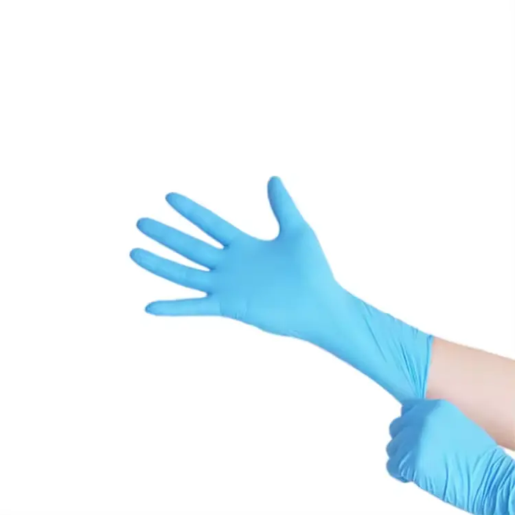 Guantes de PVC de nitrilo personalizados baratos de Color azul claro y negro, guantes de uñas de vinilo de látex limpios desechables para examen sin polvo