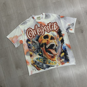 T-shirt da <span class=keywords><strong>uomo</strong></span> Majestik in cotone pesante con stampa teschio e strass, stile gotico vintage, design tie-dye, streetwear, OEM all'ingrosso - Product Image 2