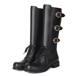Large Size 48 Women Flat Lace up Knee High Boots Side Metal Buckles <b>Round</b> <b>Toe</b> Long Booties Wide Fit Low Square <b>Heels</b> Shoes - Product Image 3
