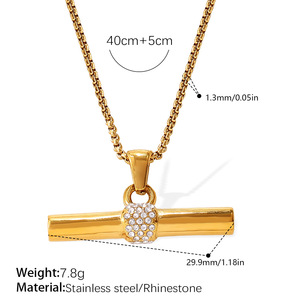 Minimalist <b>T</b> Shape <b>Bar</b> Charm <b>Necklace</b> Shiny Zircon Decor Anti Tarnish Polished Stainless Steel Ladies Daily Accessories - Product Image 6