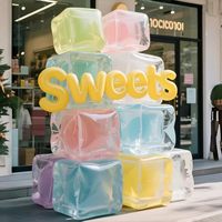 Décoration géante gonflable en forme de cube de glace, colorée, style estival, sur mesure, pour événements commerciaux et décors de scène