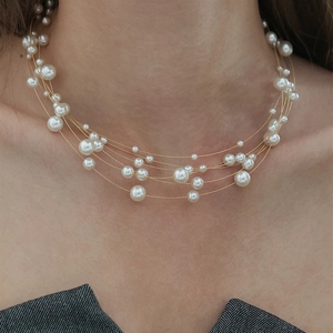 <span class=keywords><strong>Collier</strong></span> ras du cou vintage français polyvalent multicouche style Starlight en cristal et perles pour femme, luxe léger, niche haut de gamme - Product Image 1