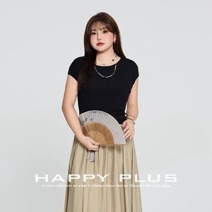 Haut tricoté à manches courtes Happy Plus abricot, T-shirt grande taille pour femme, style élégant pour le quotidien - Product Image 4