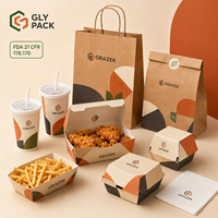 Ensemble d'emballages alimentaires jetables personnalisés de qualité alimentaire pour la restauration rapide, avec boîtes à poulet frit, hamburgers, frites, gobelets et sacs pour emporter