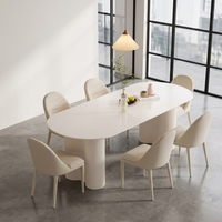 Ensemble de table à manger ovale moderne en métal, design plaque de roche blanche, écologique, durable, mobilier pour la maison, restaurant, cuisine, hôtel