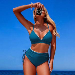 Conjunto de Bikini Personalizado con Cuello en V, Traje de Baño de 2 Piezas de Cintura Alta, 5 Colores, Traje de Baño para Mujer, para Pedidos al por Mayor - Product Image 3