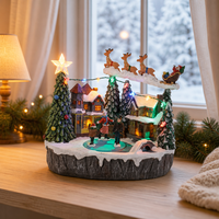 Beleuchtetes Weihnachtsdorf-Figürchen Weihnachtsmann-Schlitten mit Rentieren Winterliche Schneeszene Tischdekoration Festliche Heimdekoration