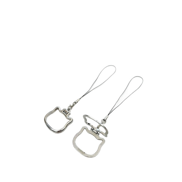 Cute Cat Shape Zinc Alloy 2-in-1 Phone Lanyard with Ring Holder & Kickstand