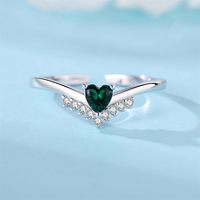 Bague de mariage ajustable en argent sterling 925 plaqué rhodium avec zircon vert en forme de flèche et cœur, vente en gros