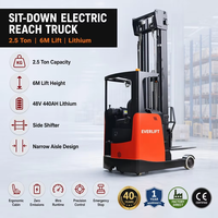 Chariot élévateur électrique à conducteur assis EVERLIFT CQD20, capacité 1,5-2,5 tonnes, levée 6m, batterie 48V 440AH, déplaceur latéral, pour entrepôt à allées étroites