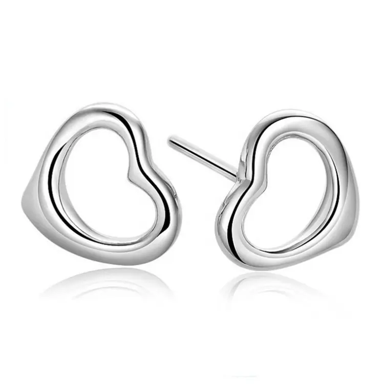 Элегантные стильные серьги-гвоздики в форме сердца из чистого 925 стерлингового серебра с родиевым покрытием