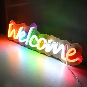 Benvenuto personalizzato LED acrilico Neon Light Up segno Multi colore Design libero decorazione per feste decorazione al Neon decorazione per la casa scultura