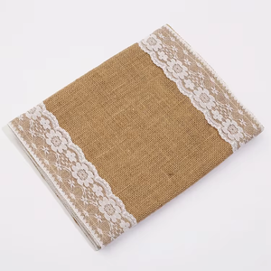 Camino de Mesa de Yute con Encaje, Decoración de Interiores, Estilo Rústico Campestre, para Bodas, Despedidas de Soltera y Fiestas - Product Image 1