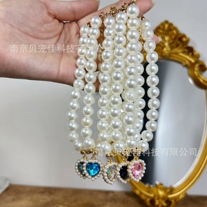 Collar para mascotas, collar de perlas para gatos, anillo para el cuello de perros, gargantilla, colgante de corazón vintage, linda bufanda para gatos y perros. - Product Image 3