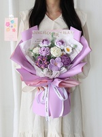 Bouquet de laine tricoté bricolage fait à la main Macaron fleur tissée à la main cadeau pour meilleur ami petite amie cadeau de la Saint-Valentin