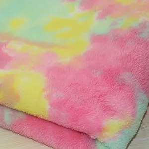 Disperse Print Imitate Tie Dyed Sherpa Fleece Fabric Polyester Knit Weft Faux Fur Print Shu Velveteen Plush Sherpa Fleece Fabric