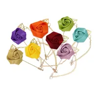 Broche de ouro de rosas artesanal, tecido personalizado, borboleta de flores de lapela