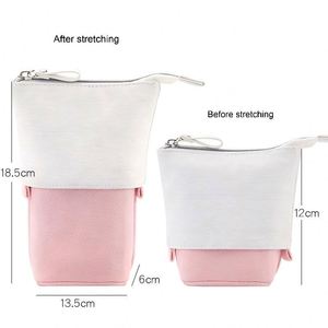 Retractable PU & Corduroy Pencil <b>Case</b>,2-in-1 Pen Pouch & Desk Organizer for School & Office,Pen Holder for Travel & Daily Carry - Product Image 2