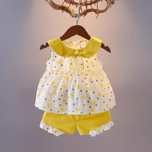 Abito in due pezzi estivo da 2025 per bambine alla moda pantaloncini di cotone e t-shirt Look Casual da bambina - Product Image 3