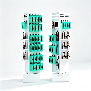 3‑Sided Revolving Rotating Display <b>Stand</b> Metal Freestanding Wig Hair Extension Floor Rack - Product Image 1