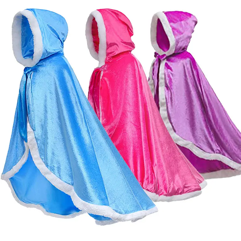 Niñas pequeñas belleza azul rosa púrpura rojo capa película princesa niños Cosplay disfraces Hada cálida capa con capucha