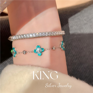 Ensemble de bijoux en argent sterling S925 King Silver, bracelet, collier et boucles d'oreilles à fleurs pour femmes, à porter au quotidien - Product Image 3