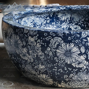 Lavabo rond en céramique Wayon, style chinoiserie traditionnel, bleu et blanc, <span class=keywords><strong>à</strong></span> motifs floraux, pour salles <span class=keywords><strong>de</strong></span> bain modulaires <span class=keywords><strong>de</strong></span> luxe - Product Image 4