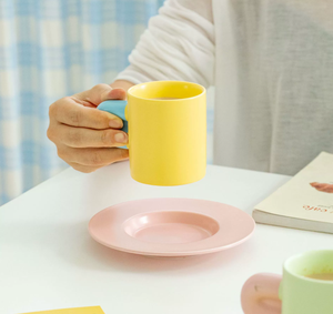 Juego de Taza y Platillo de Cerámica Color Macaron, Bonito y Moderno, Venta al por Mayor |   Regalo para Niños para Compras al por Mayor |   Taza de Té de la Tarde en Tonos Pastel - Product Image 3