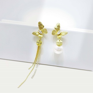 custom plata 925 sterling silver Flower Shape Pearl <b>Earring</b> fine vintage 22k gold plated wedding women chain <b>tassels</b> <b>earrings</b> - Product Image 4