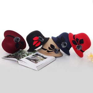 Women's Wool Bucket Hat Black <b>Red</b> <b>Bow</b> Decoration Spring Autumn Fashion Hat Adult Female Japan Korean Style - Product Image 3