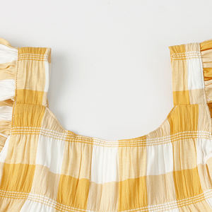 Vestido de Verano para Niñas, de Algodón Arrugado con Estampado a Cuadros, Mangas con Volantes, Vestidos de Verano para Bebés - Product Image 4