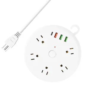 5 outlets American model Round Electric Plugs and Sockets Power with 3 USB 1 type c plug Household universal Socket