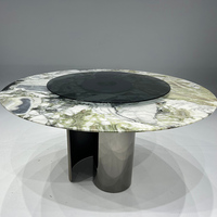 Nouvelle conception de table à manger de luxe en marbre vert et verre, plateau de table moderne rotatif en marbre pour salle à manger
