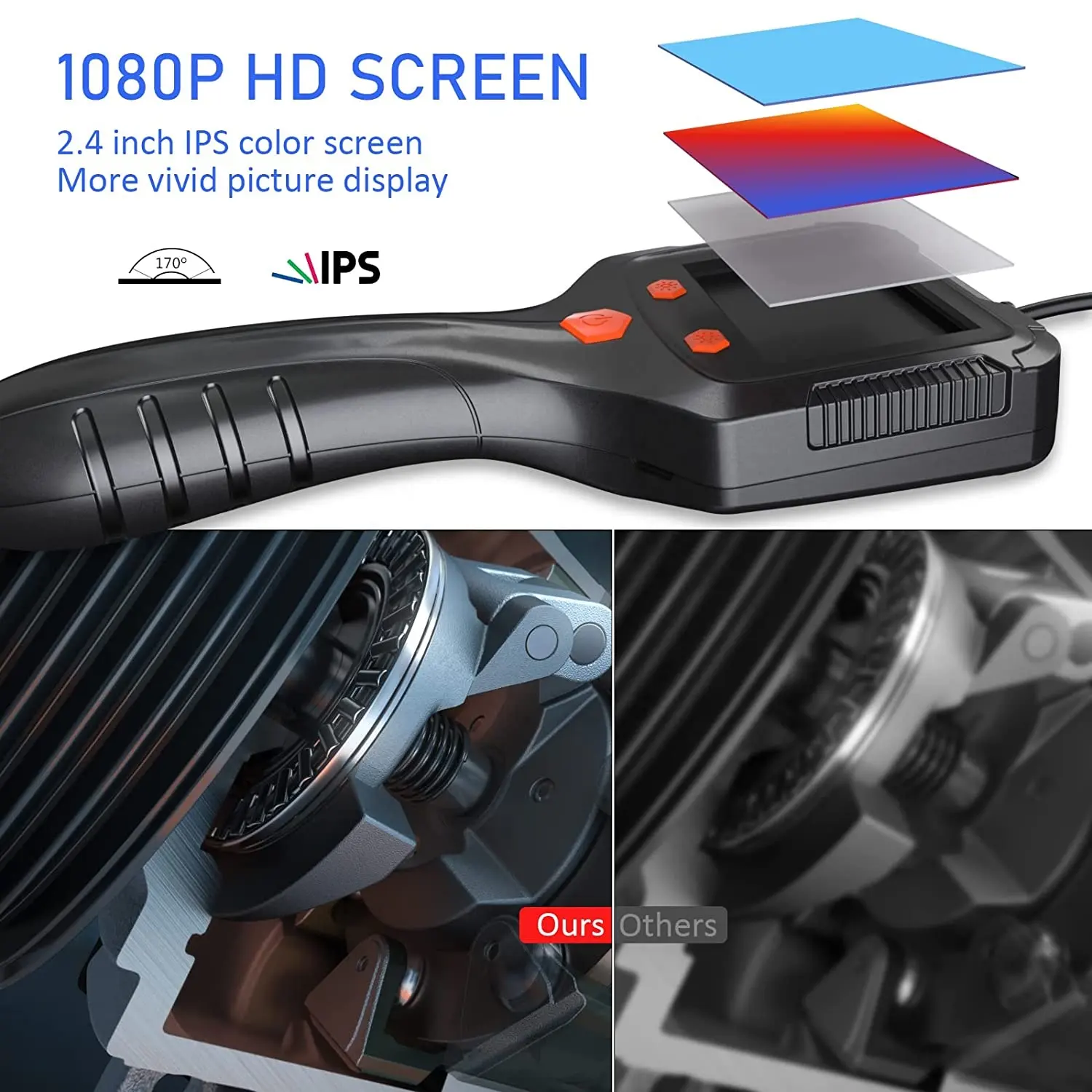 P100กล้องตรวจสอบกึ่งแข็ง2MP HD WiFi borescope 2.4in หน้าจอ IPS กล้องส่องบอร์สโคปวิดีโอหน้าจอ IPS พร้อมสายม้วน