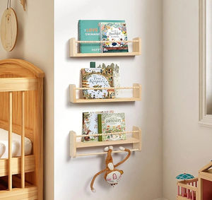 Étagères murales en bois nordiques pour chambre d'enfants, étagères flottantes perlées avec tige, présentoir de vente chaude - Product Image 1